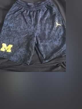 Authentic Jordan Navy Camo Athletic Shorts with Yellow 'M' Logo